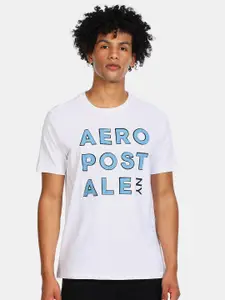 Aeropostale Men White Printed Applique Pure Cotton T-shirt