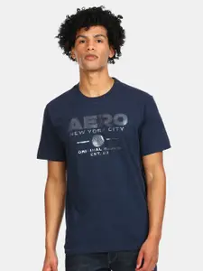 Aeropostale Men Blue Typography Printed Pure Cotton T-shirt