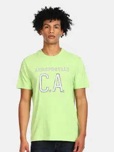 Aeropostale Men Green Typography Printed Applique Pure Cotton T-shirt
