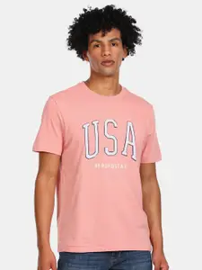 Aeropostale Men Pink Typography Printed Applique Pure Cotton T-shirt