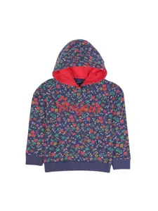 PLUM TREE Girls Blue & Red Floral Printed Hooded Sweatshirt