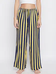 Clovia Women Yellow & Blue Printed Nylon Lounge Pants