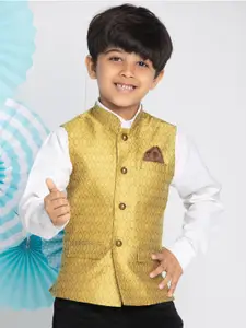 VASTRAMAY Boys Yellow Woven Design Slim-Fit Nehru Jacket