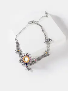 SHAYA Silver-Toned & Yellow 925 Sterling Silver Handcrafted Oxidized Choker Necklace