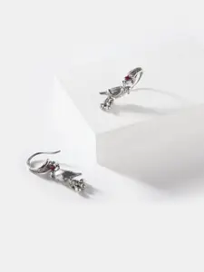 SHAYA Silver-Toned Contemporary Drop Earrings