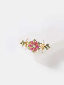 SHAYA Women Gold-Plated Pink & Green Two Finger Brass Ring