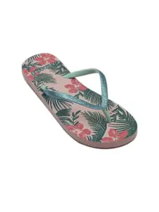 Flipside Women Pink Tropical Printed Tong Flip-Flops