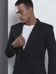 The Indian Garage Co Men Black Solid Slim Fit Single-Breasted Casual Blazer