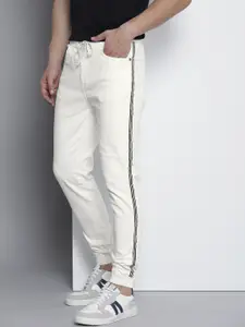 The Indian Garage Co Men White Jogger with Side Stripe Jeans