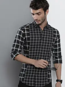 The Indian Garage Co Men Black Slim Fit Opaque Checked Casual Shirt