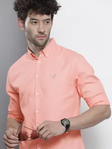 The Indian Garage Co Men Peach-Coloured Slim Fit Opaque Cotton Casual Shirt