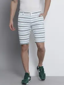 The Indian Garage Co Men White Striped Slim Fit Shorts