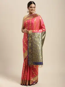 Thara Sarees Pink & Golden Ethnic Motifs Zari Art Silk Kanjeevaram Saree