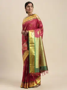Thara Sarees Maroon & Golden Ethnic Motifs Zari Art Silk Kanjeevaram Saree