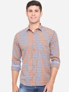 Greenfibre Men Orange Slim Fit Opaque Checked Casual Shirt