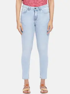People Women Blue Slim Fit Heavy Fade Stretchable Jeans