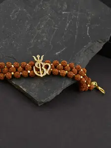 Tistabene Men Gold-Plated Gold-Toned & Brown Symbols Religious Link Bracelet