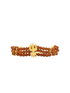 Tistabene Men Gold-Plated & Brown Trishool Three Strand Rudraksha Charm Bracelet
