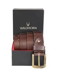 WildHorn Men Brown Textured Leather Casual Belt