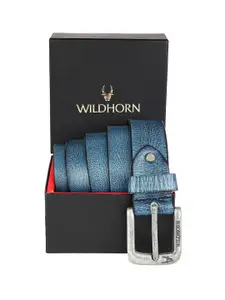 WildHorn Men Blue Textured Leather Formal Belt