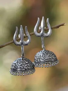 FIROZA Silver-Toned Contemporary Jhumkas Earrings