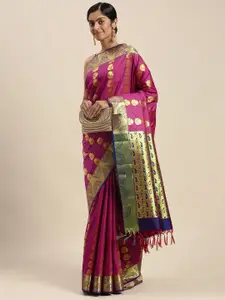 Thara Sarees Magenta Pink & Golden Ethnic Motifs Zari Art Silk Kanjeevaram Saree