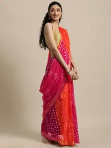 Geroo Jaipur Orange & Pink Bandhani Art Silk Handcrafted Saree