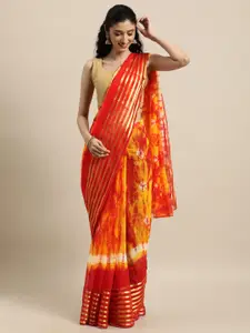 Mitera Red & Yellow Bandhani Art Silk Handcrafted Saree