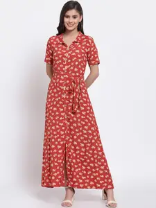 Just Wow Women Rust & White Floral Maxi Dress