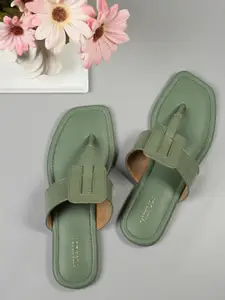 Vishudh Women Green Embellished T-Strap Flats