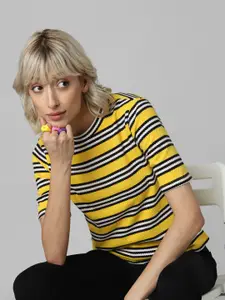 ONLY Women Yellow Striped T-shirt