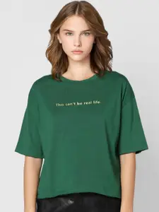 ONLY Women Green Cotton T-shirt