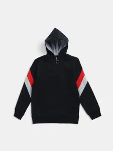 Maniac Boys Black & Red Solid Pure Cotton Hooded Sweatshirt
