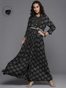 Biba Black & White Floral Printed Maxi Dress Comes With A Mask