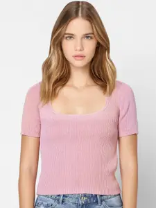 ONLY Women Pink Textured T-shirt
