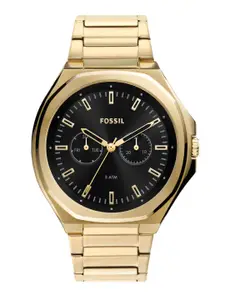 Fossil Men Black Dial & Gold-Toned Stainless Steel Analogue Watch BQ2611