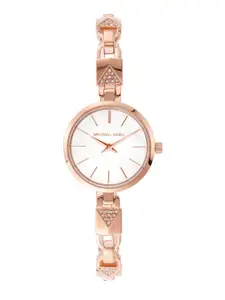 Michael Kors Women White Dial Stainless Steel Dial Embellished Strap Analogue Watch MK4440