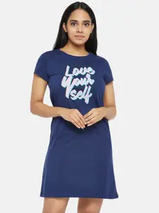 Dreamz by Pantaloons Navy Blue Printed T-Shirt Nightdress