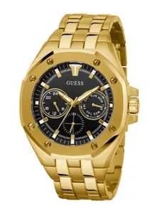 GUESS Men Black Embellished Dial & Gold Toned Straps Analogue Watch GW0278G2