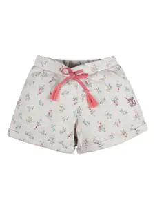 PLUM TREE Girls Cream Floral Printed Regular Cotton Shorts