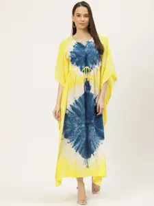 Maaesa Yellow & Blue Tie and Dye Kaftan Maxi Dress