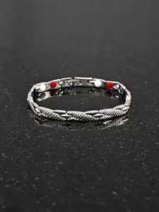Tistabene Men Silver-Toned & Red Rhodium-Plated Link Contemporary Bracelet