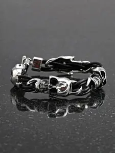 Tistabene Men Silver-Toned & Black Rhodium-Plated Charm Bracelet