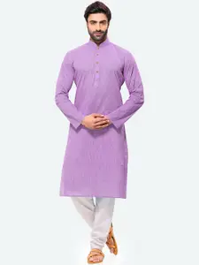 RG DESIGNERS Men Purple & White Striped Regular Handloom Kurta with Churidar