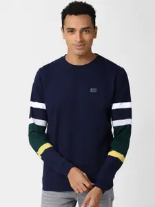 Peter England Casuals Men Navy Blue Striped Sweatshirt