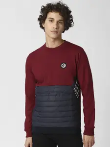 Peter England Casuals Men Maroon Colourblocked Sweatshirt