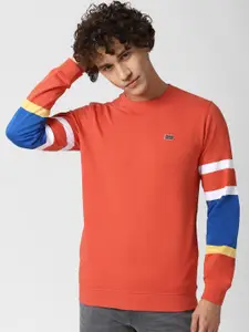 Peter England Casuals Men Orange Striped Sweatshirt