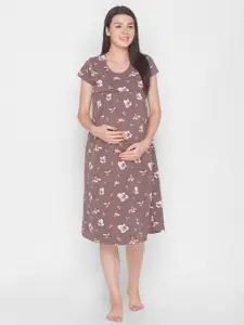 AV2 Women Grey Printed Maternity Short Nightdress