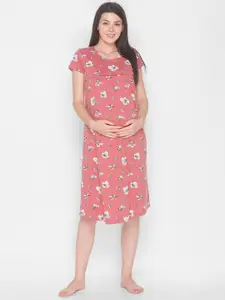AV2 Pink Printed Maternity Short Nightdress
