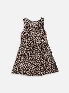 YK Brown Animal Print Fit & Flare Dress